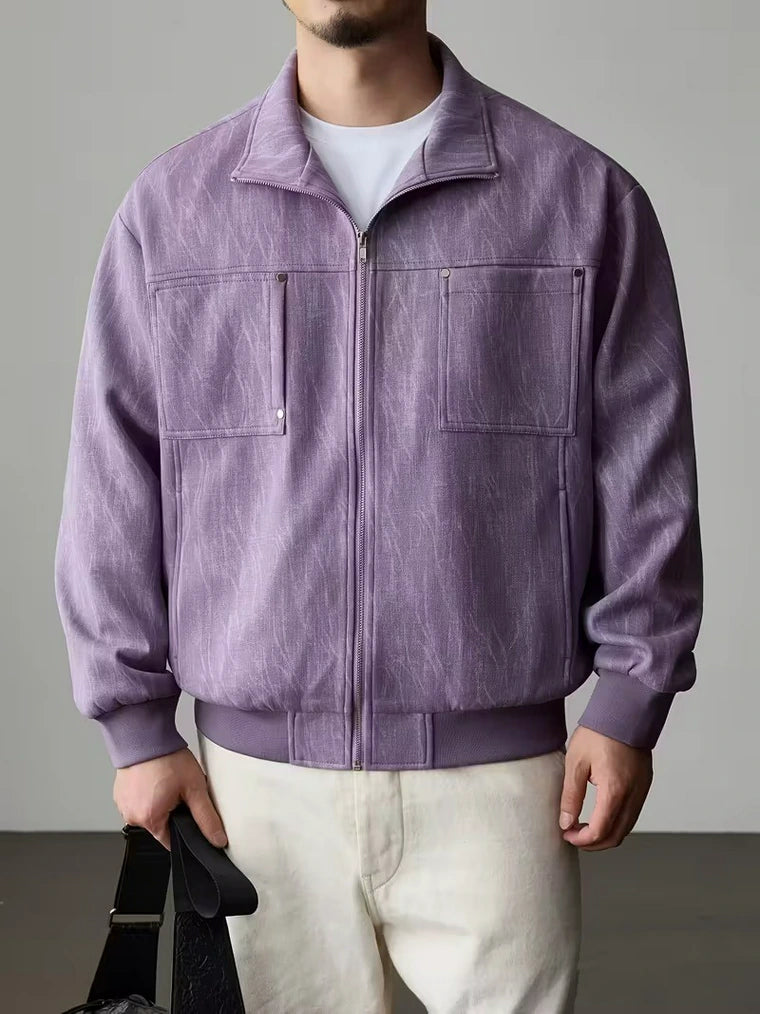 Herren Reißverschluss Jacke mit Kragen Und Vier Taschen