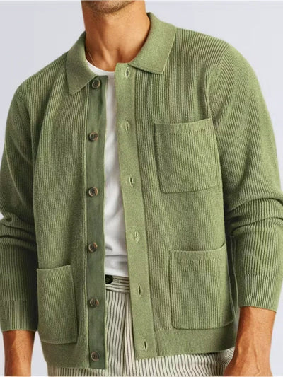 Herren Ripp-Strickjacke mit Drei Taschen Und Kragen