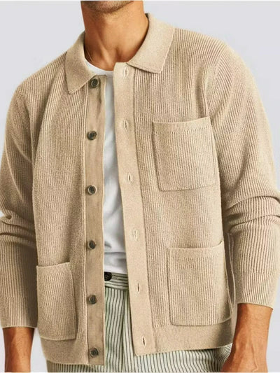 Herren Ripp-Strickjacke mit Drei Taschen Und Kragen