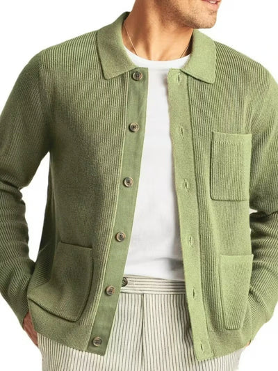Herren Ripp-Strickjacke mit Drei Taschen Und Kragen