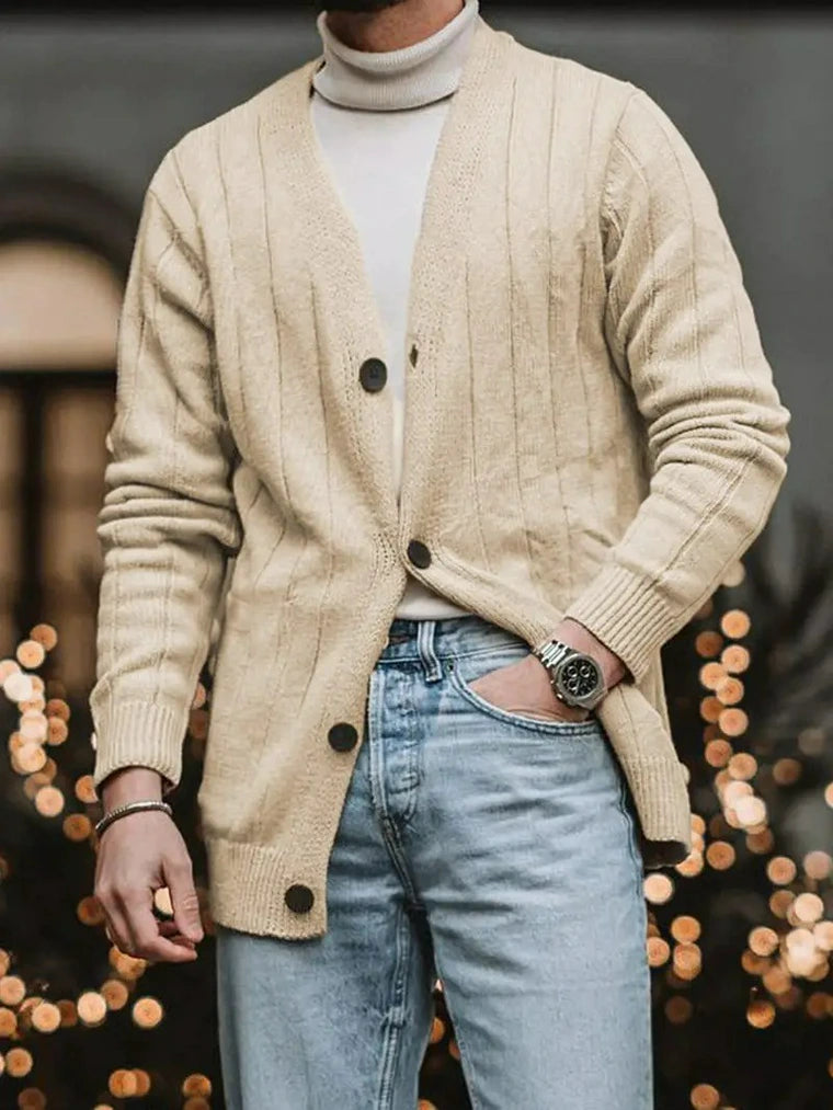 Herren Rippstrickjacke mit Knöpfen