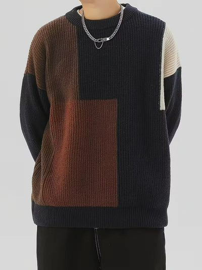 Herren Rundhals-Strickpullover mit Colourblock-Stil