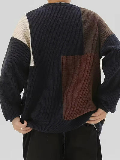 Herren Rundhals-Strickpullover mit Colourblock-Stil