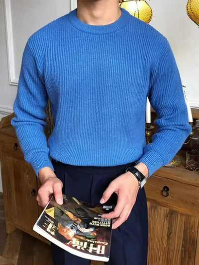 Herren-Rundhals-Pullover mit dickem Rippenstrick