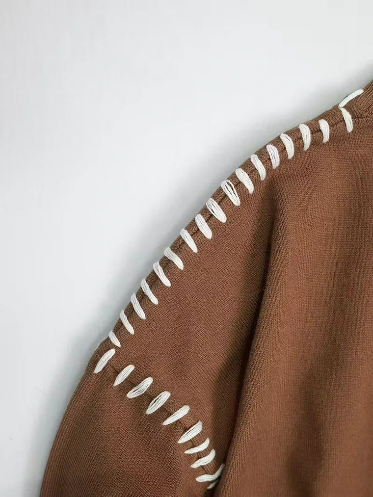 Herren Rundhalsausschnitt Pullover mit Und Ziernaht An Kragen Und Schulter