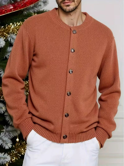 Herren Rundhalsausschnitt Strickjacke mit Knöpfen und Gerippten Bündchen