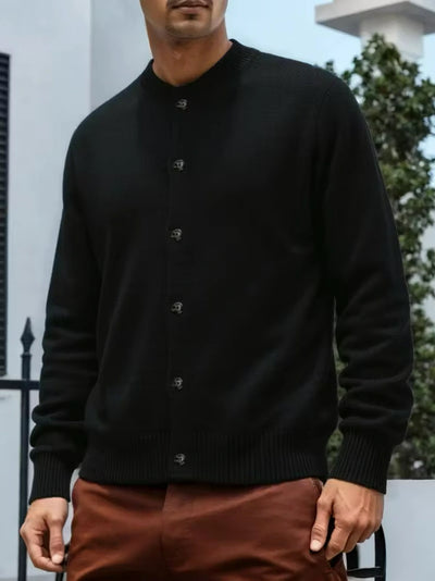 Herren Rundhalsausschnitt Strickjacke mit Knöpfen und Gerippten Bündchen