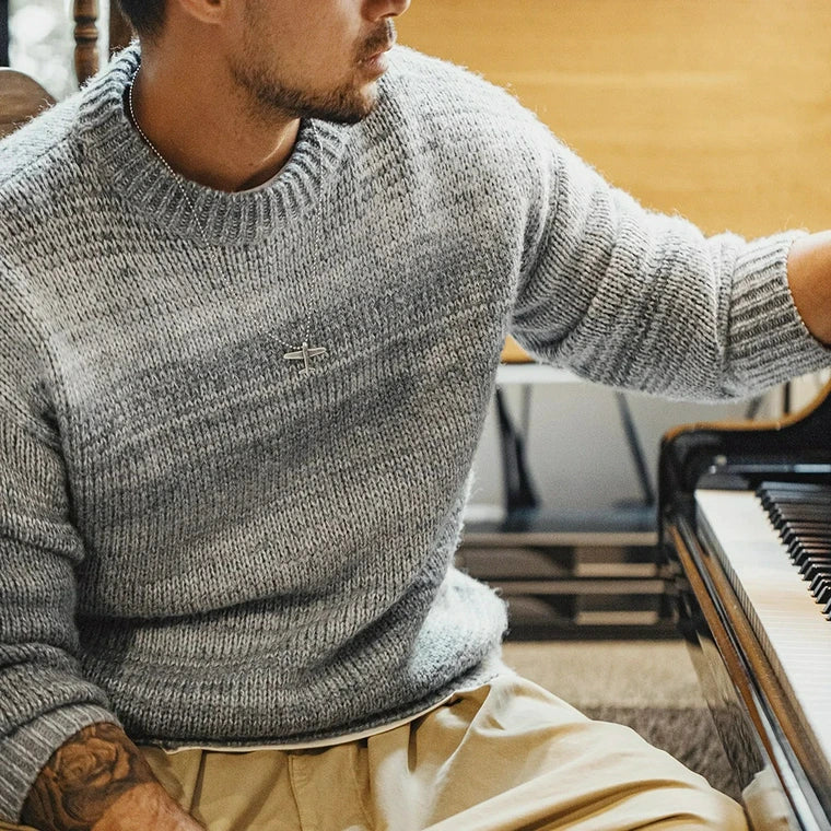 Herren Rundhalsausschnitt Strickpullover mit Rippstrick