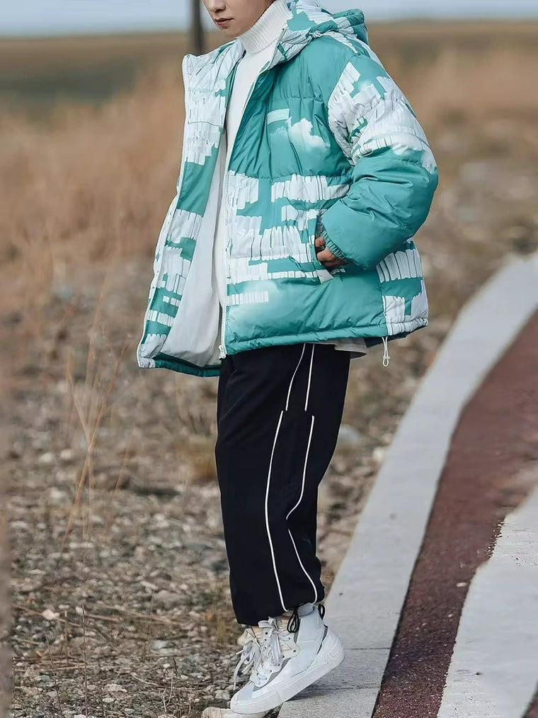 Herren Steppjacke mit Kapuze und Musterdesign