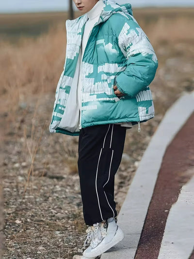 Herren Steppjacke mit Kapuze und Musterdesign