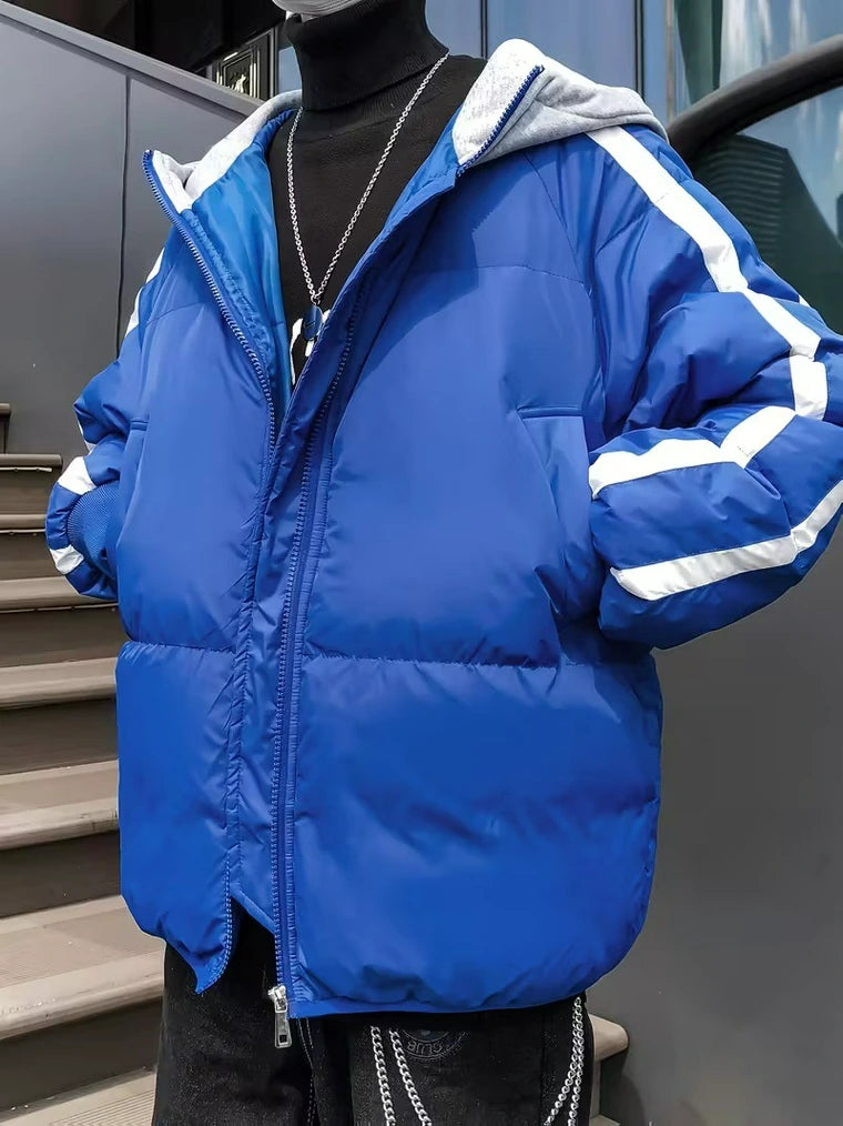 Herren Steppjacke mit Kapuze und Streifen an den Ärmeln