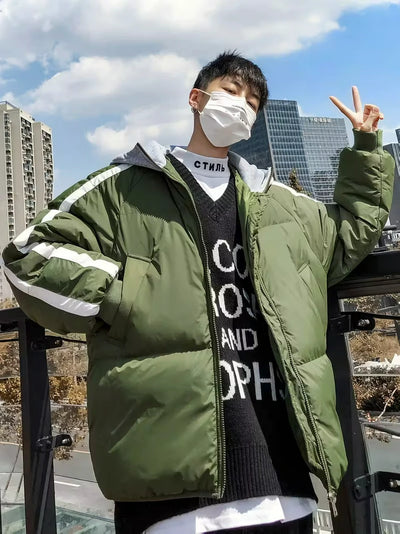 Herren Steppjacke mit Kapuze und Streifen an den Ärmeln