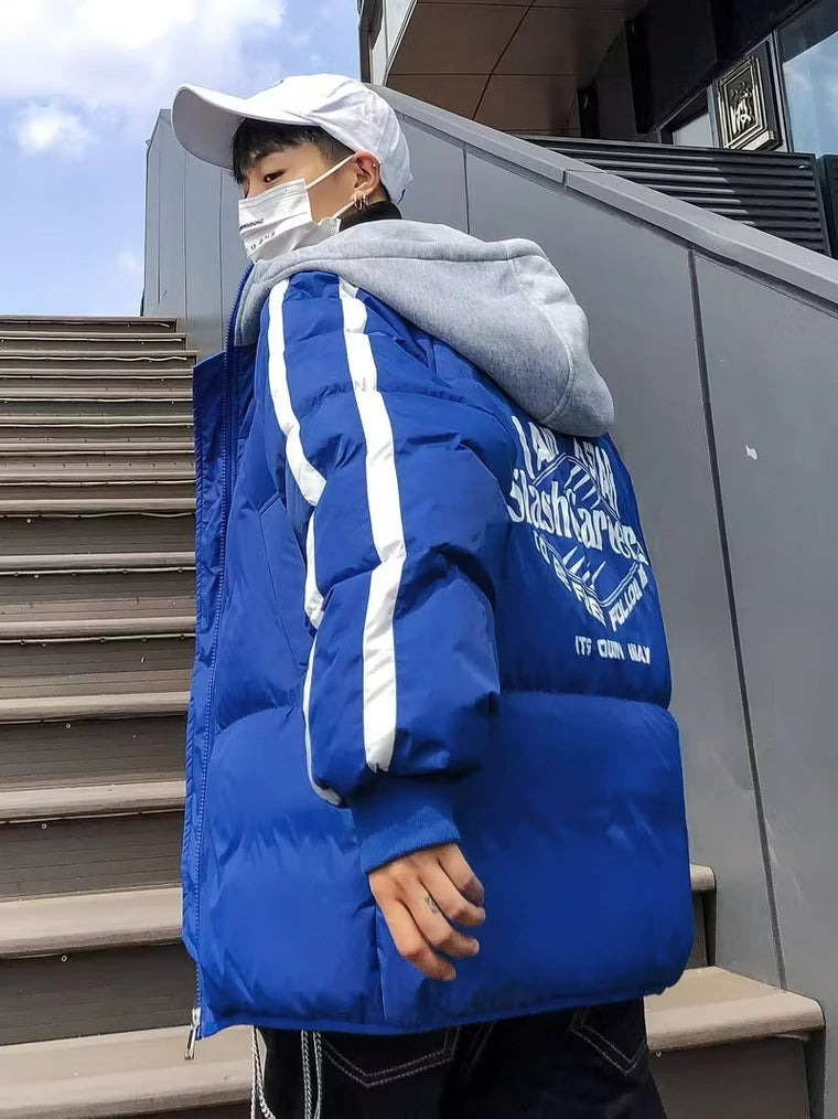 Herren Steppjacke mit Kapuze und Streifen an den Ärmeln