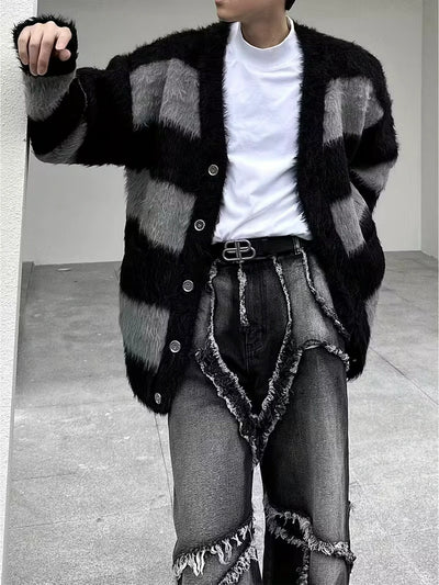 Herren Strickjacke Mit Streifen Und Knöpfen