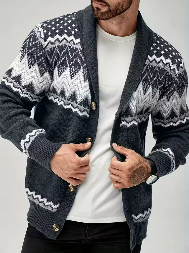 Herren Strickjacke mit Schalkragen und Musterdesign
