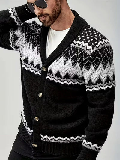 Herren Strickjacke mit Schalkragen und Musterdesign