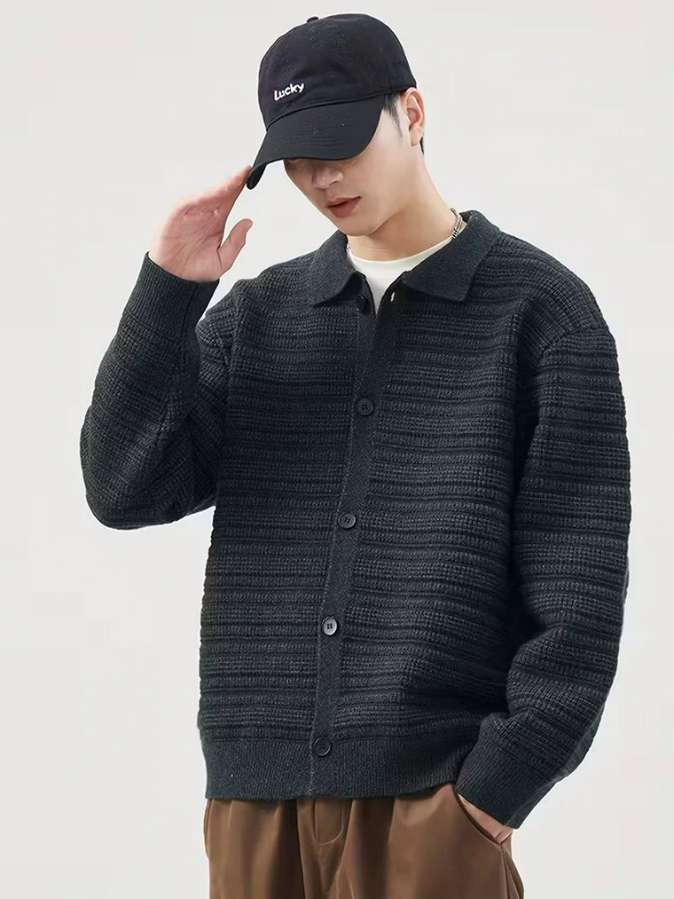 Herren Strickjacke mit Knöpfen Und Kragen