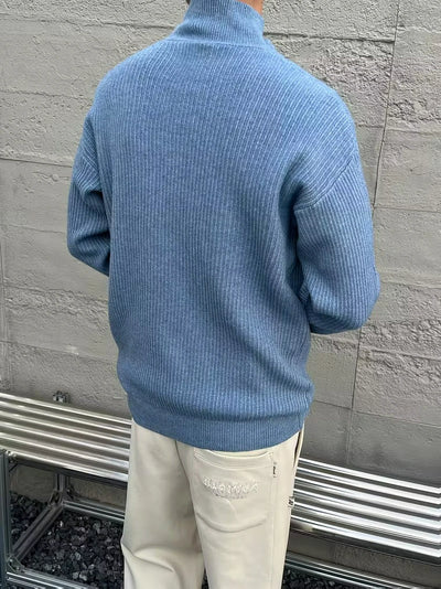 Herren Strickpullover mit Hohem Kragen und Halber Knopfleiste