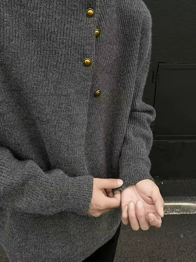 Herren Strickpullover mit Hohem Kragen und Seitlichen Knöpfen