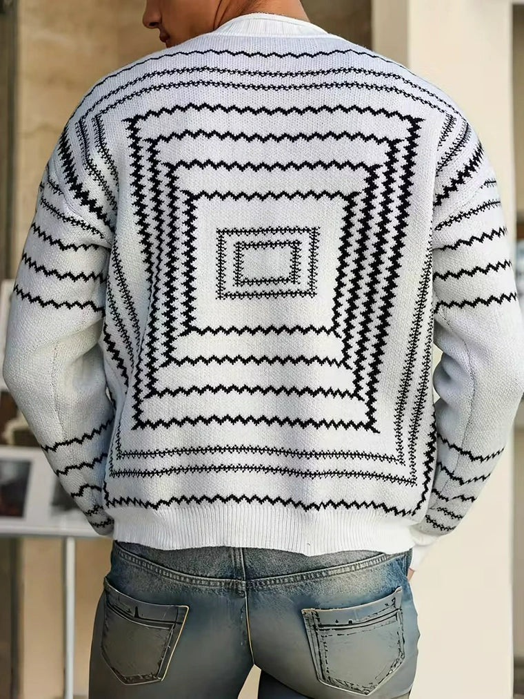 Herren Strickpullover mit Muster Und Geripptem Bündchensaum