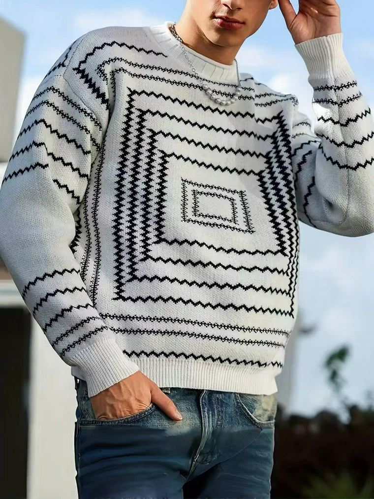 Herren Strickpullover mit Muster Und Geripptem Bündchensaum