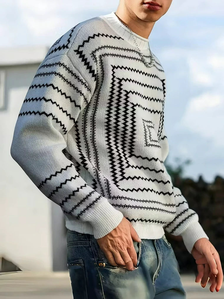 Herren Strickpullover mit Muster Und Geripptem Bündchensaum