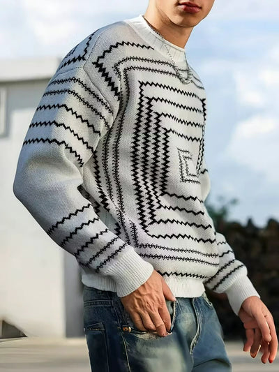 Herren Strickpullover mit Muster Und Geripptem Bündchensaum