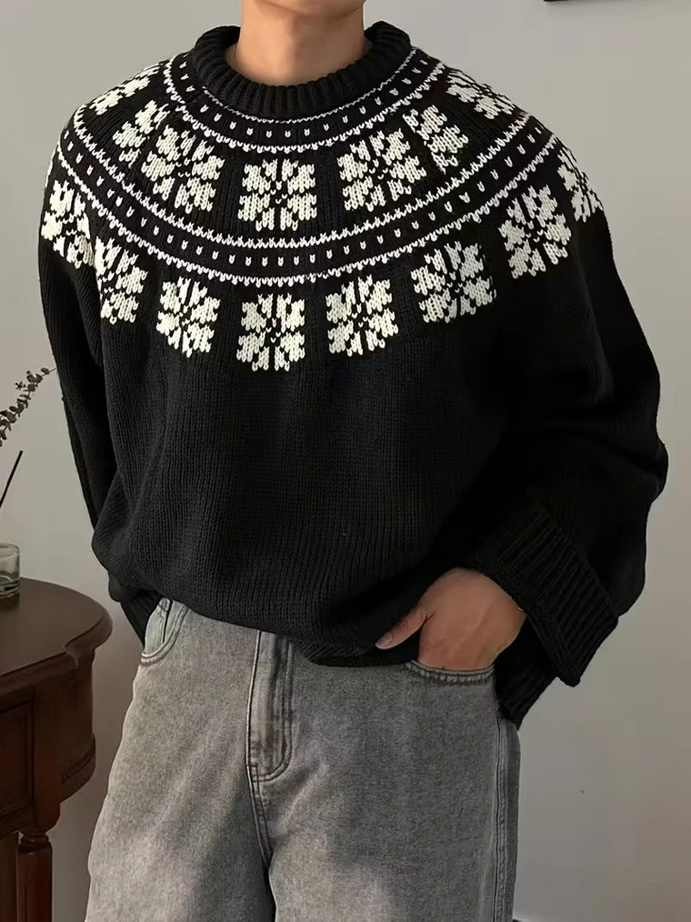 Herren Strickpullover mit Patchwork-Design und Rippbündchen