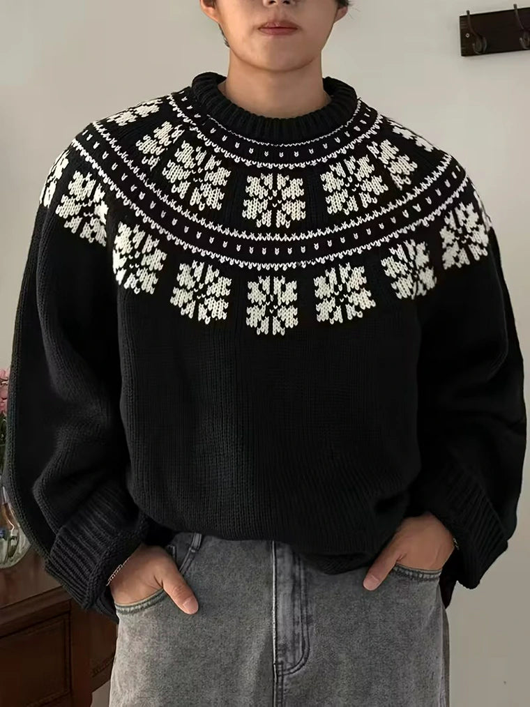 Herren Strickpullover mit Patchwork-Design und Rippbündchen