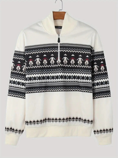 Herren Strickpullover mit Reißverschlusskragen und Geometrischem Muster