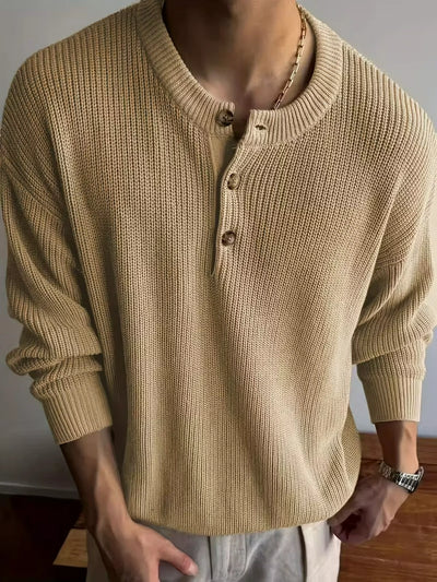 Herren Strickpullover mit Halber Knopfleiste und Rundhalsausschnitt