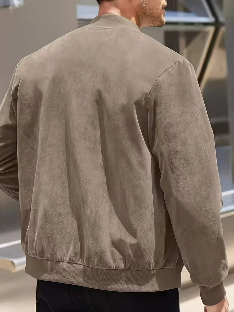 Herren Zip-Up-Jacke mit Geripptem Bündchensaum