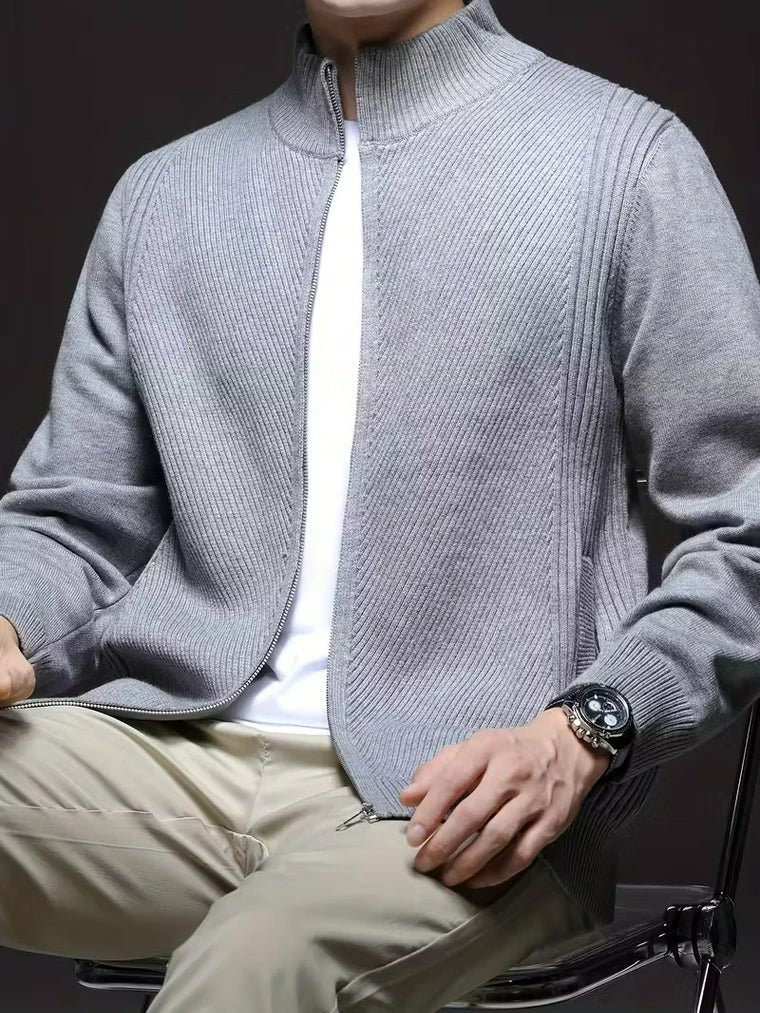 Herren Zip-Up-Strickjacke mit Stehkragen