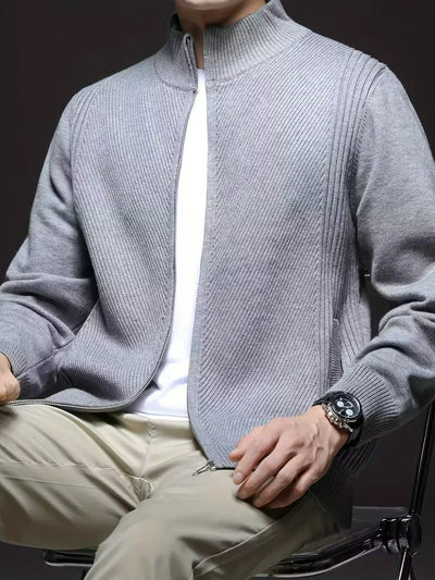Herren Zip-Up-Strickjacke mit Stehkragen