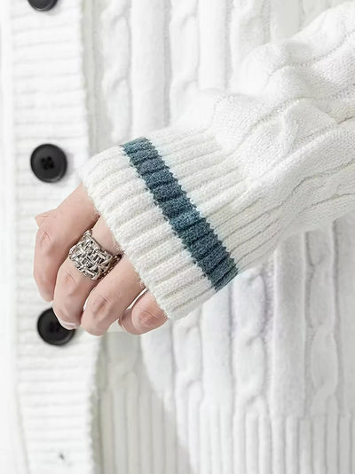 Herren Zopf Strickjacke mit Knöpfen Und Rippbündchen