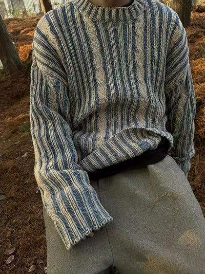 Herren Zopfmusterpullover mit Vertikalem Muster