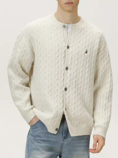 Herren Zopfstrick-Strickjacke mit Knöpfen und Gerippten Bündchen