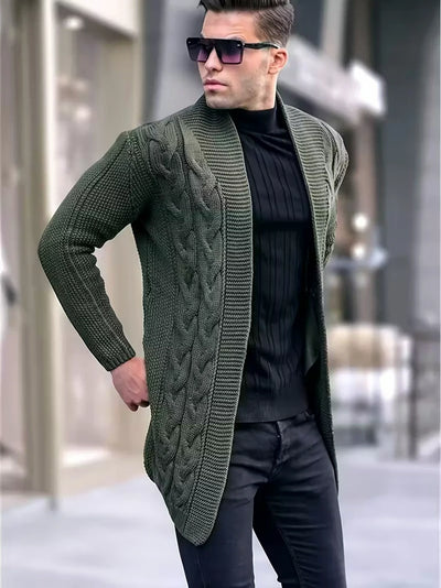 Herren Zopfstrickjacke mit Offener Front und Strukturiertem Muster