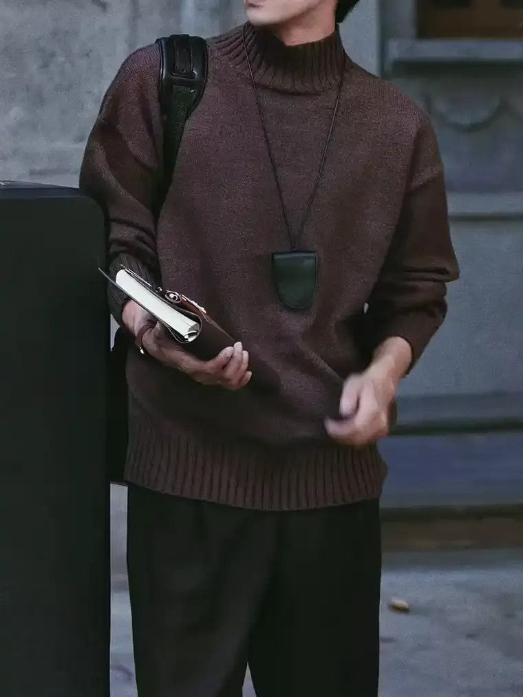 Herrenpullover mit geripptem Kragen und langen Ärmeln