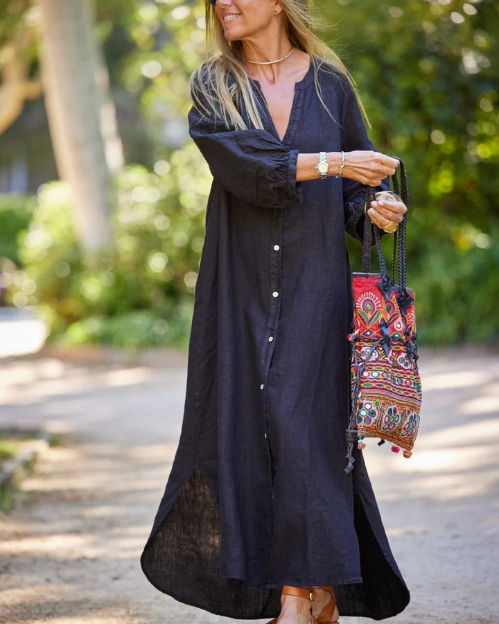 Langes Kleid mit Knöpfen für Damen
