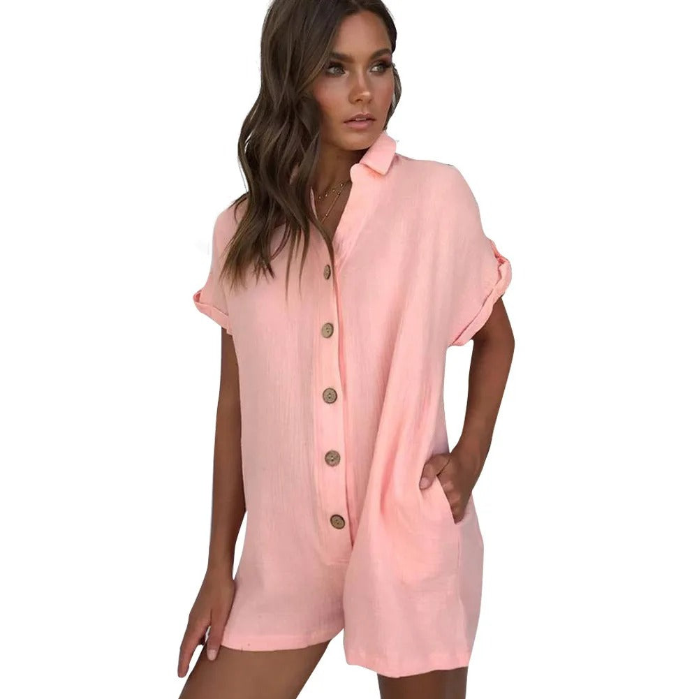 Kurzärmeliger Jumpsuit mit Knöpfen für Damen