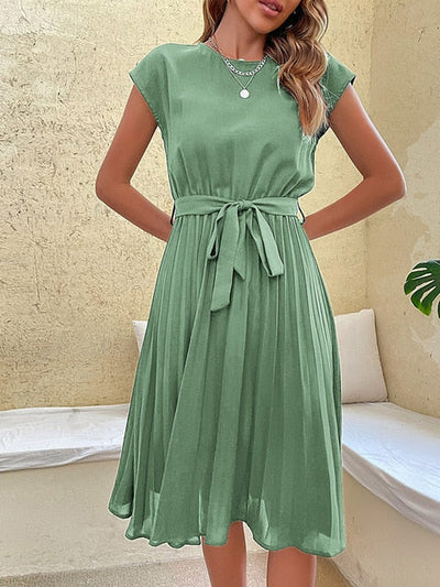 Damen Midikleid für den Sommer mit kurzen Ärmeln und Rundhalsausschnitt