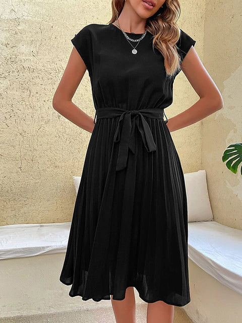 Damen Midikleid für den Sommer mit kurzen Ärmeln und Rundhalsausschnitt