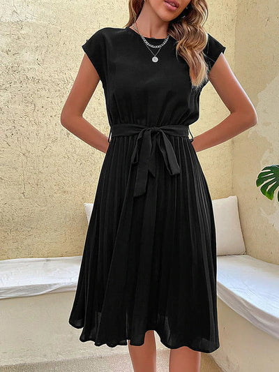 Damen Midikleid für den Sommer mit kurzen Ärmeln und Rundhalsausschnitt