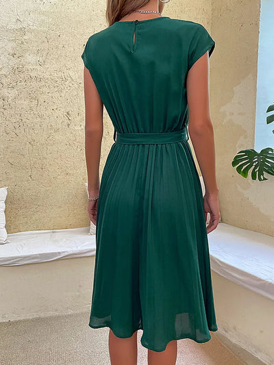 Damen Midikleid für den Sommer mit kurzen Ärmeln und Rundhalsausschnitt