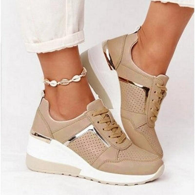Damen Sneakers mit Schnürverschluss und Wedge-Platform-Sohle
