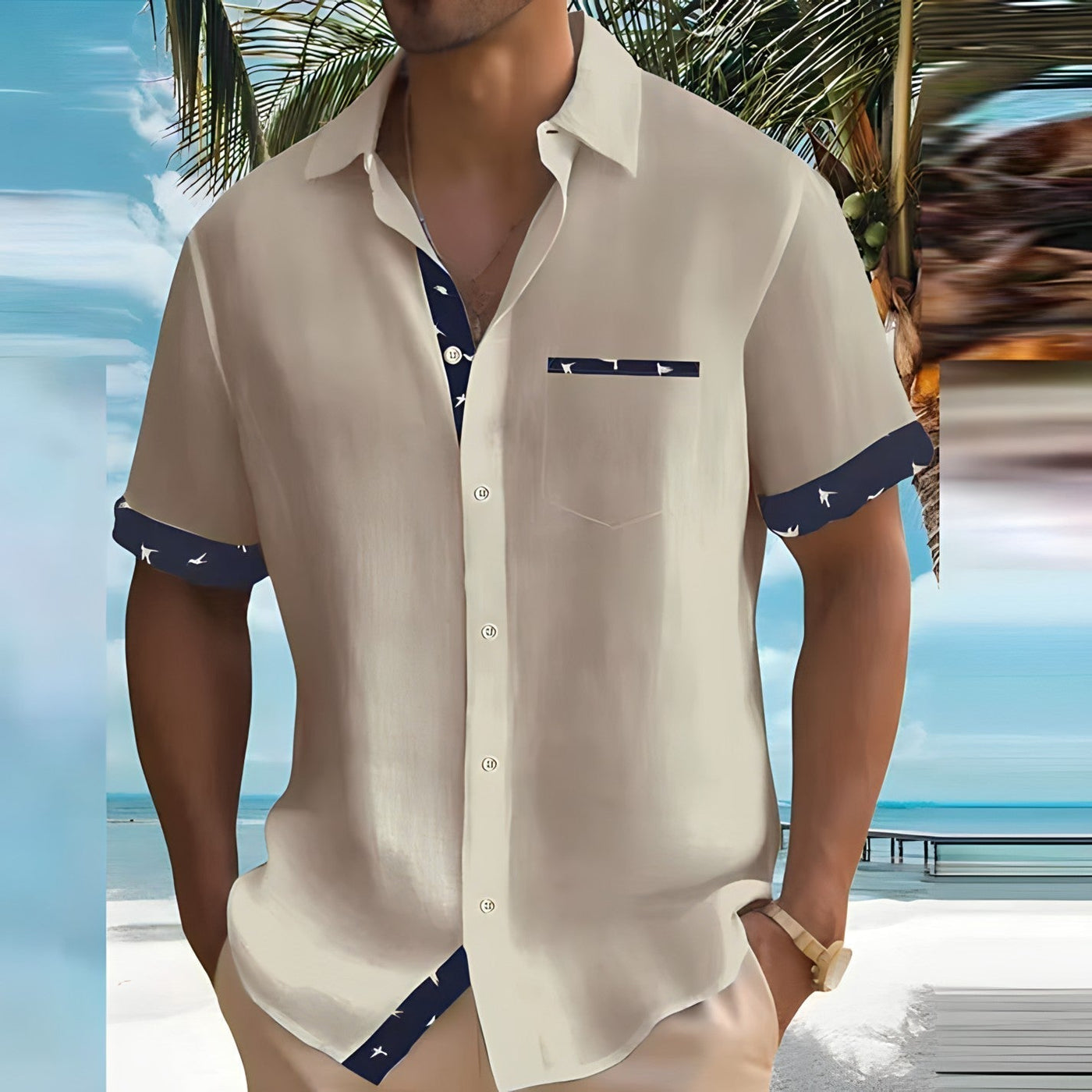 Herren Sommerhemd mit kurzen Ärmeln und Brusttasche