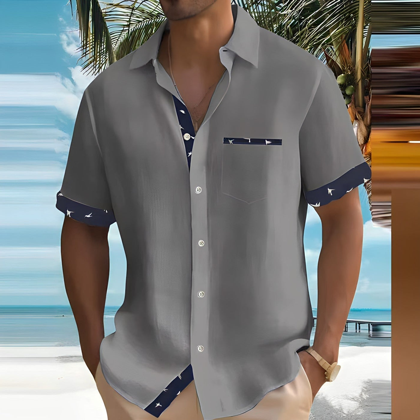 Herren Sommerhemd mit kurzen Ärmeln und Brusttasche