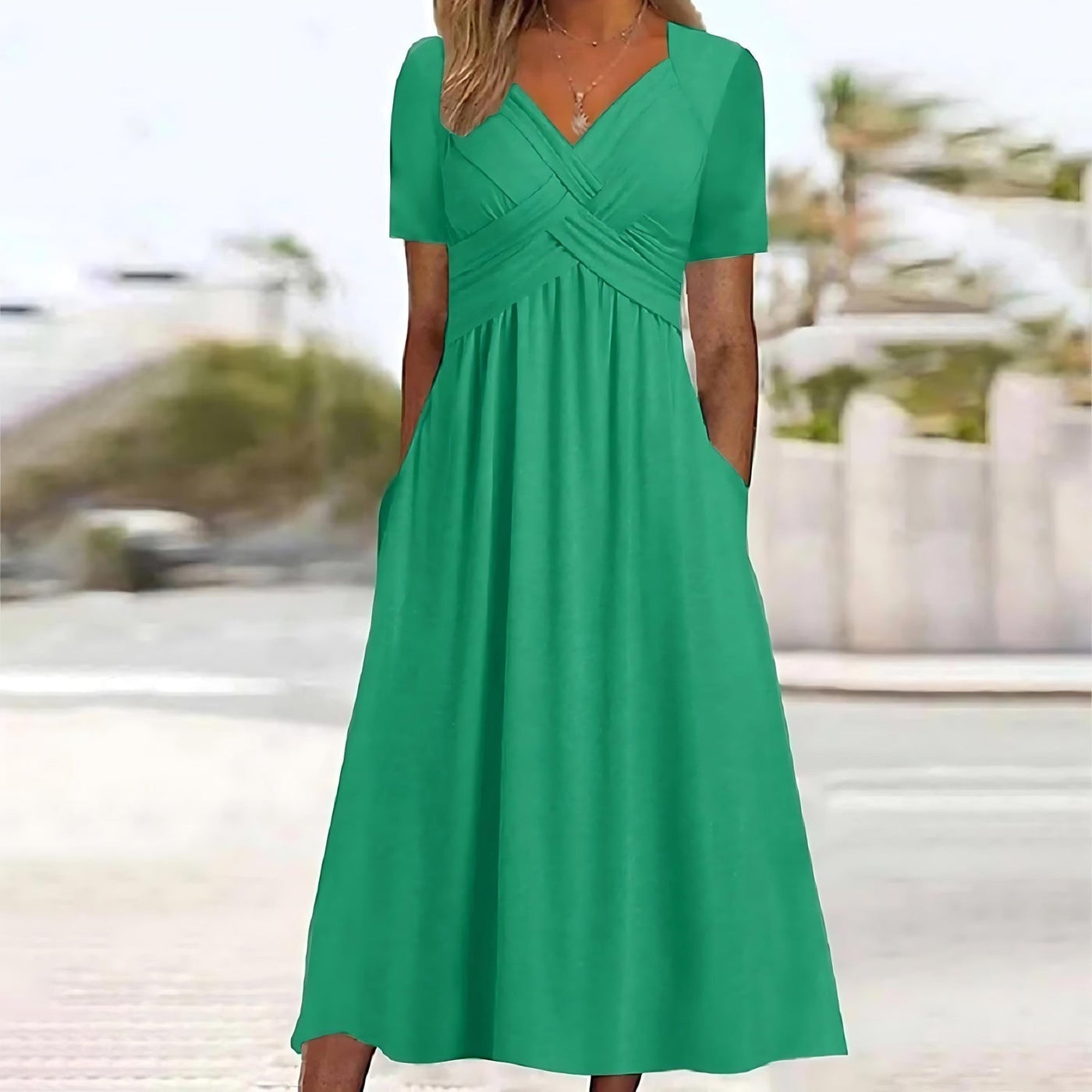 V-Ausschnitt Midikleid für Damen
