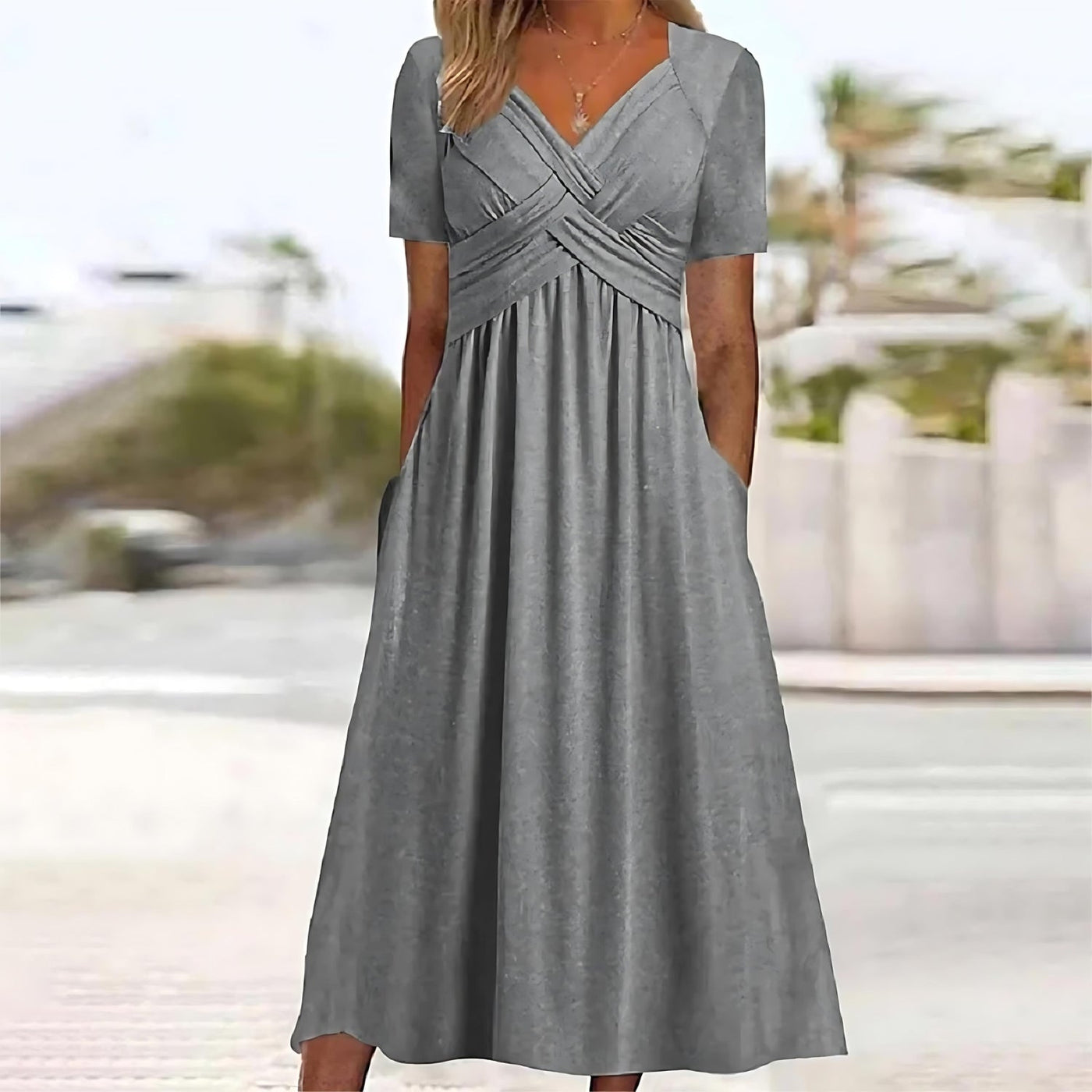 V-Ausschnitt Midikleid für Damen